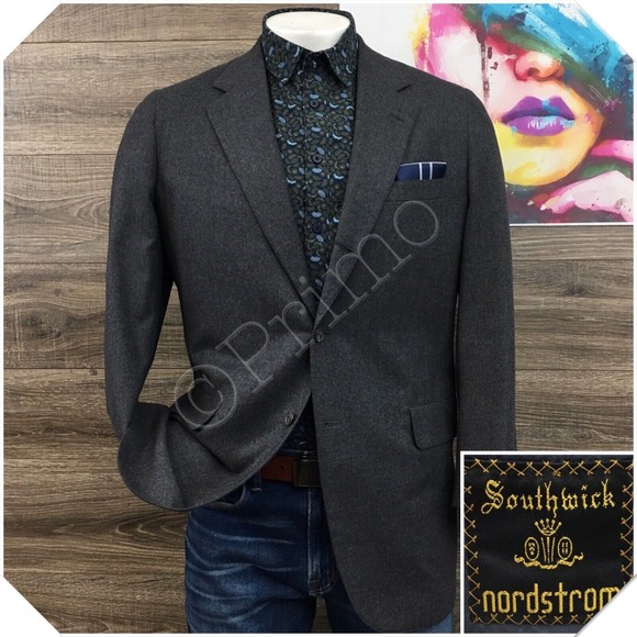 VINTAGE SOUTHWICK‎ Mens Blazer Sport Coat Casual Jacket Size 40R Gray Wool Suit - Picture 1 of 13
